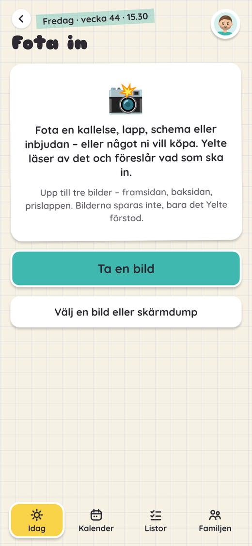 Lägg in: fota en lapp eller ett schema, säg det eller skriv – Yelte läser av det