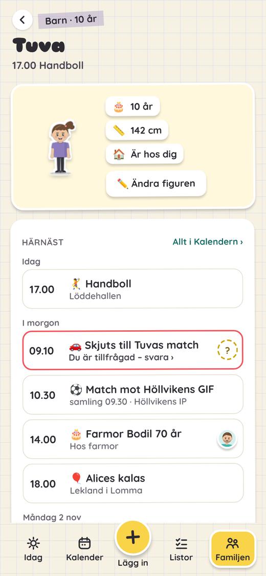 Tuvas sida: var hon är och hennes vecka med skolan, träningen och kalas